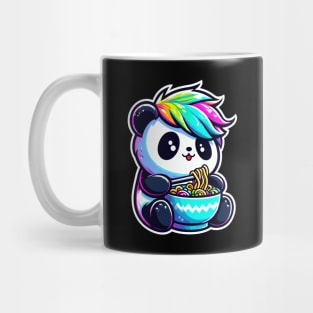 Panda with Rainbow Hair Eating Ramen Mug